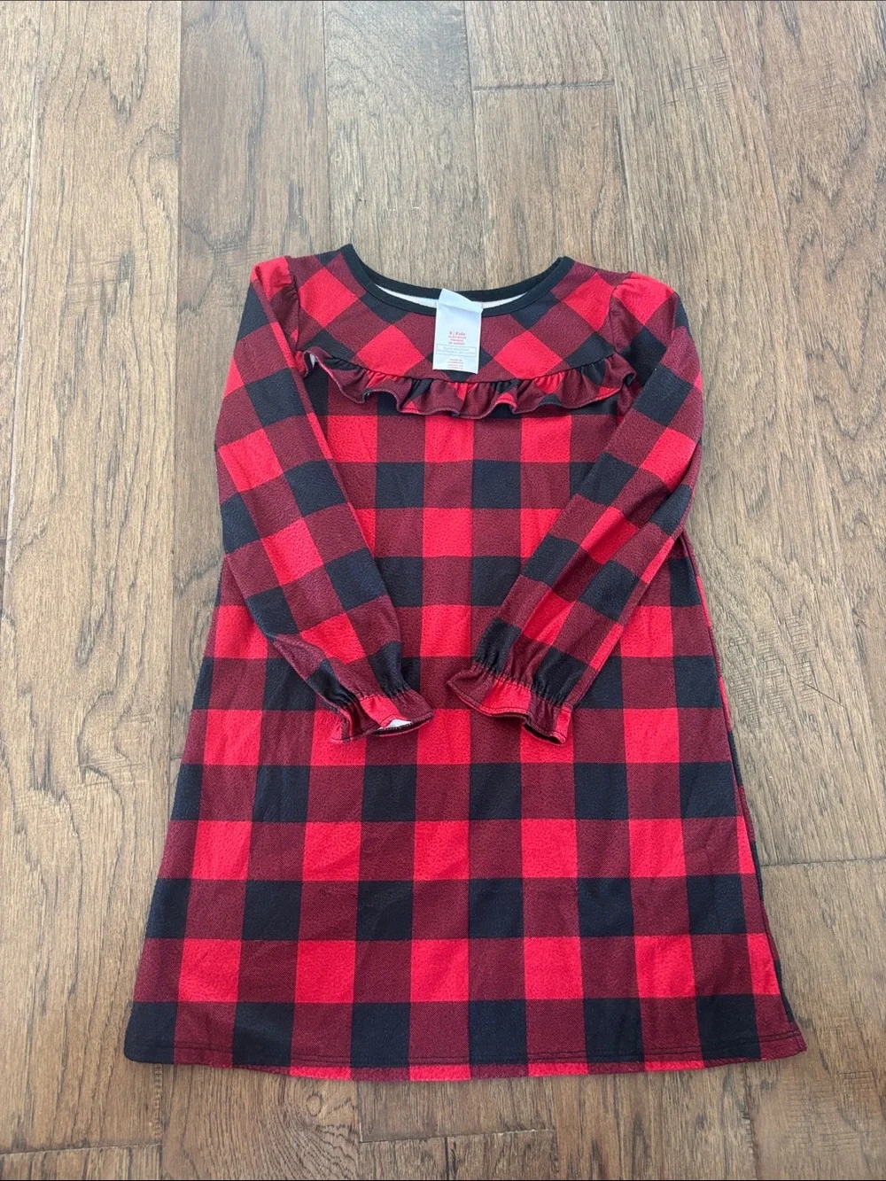 Kids Red and Black Buffalo Plaid Nightgown with Ruffle